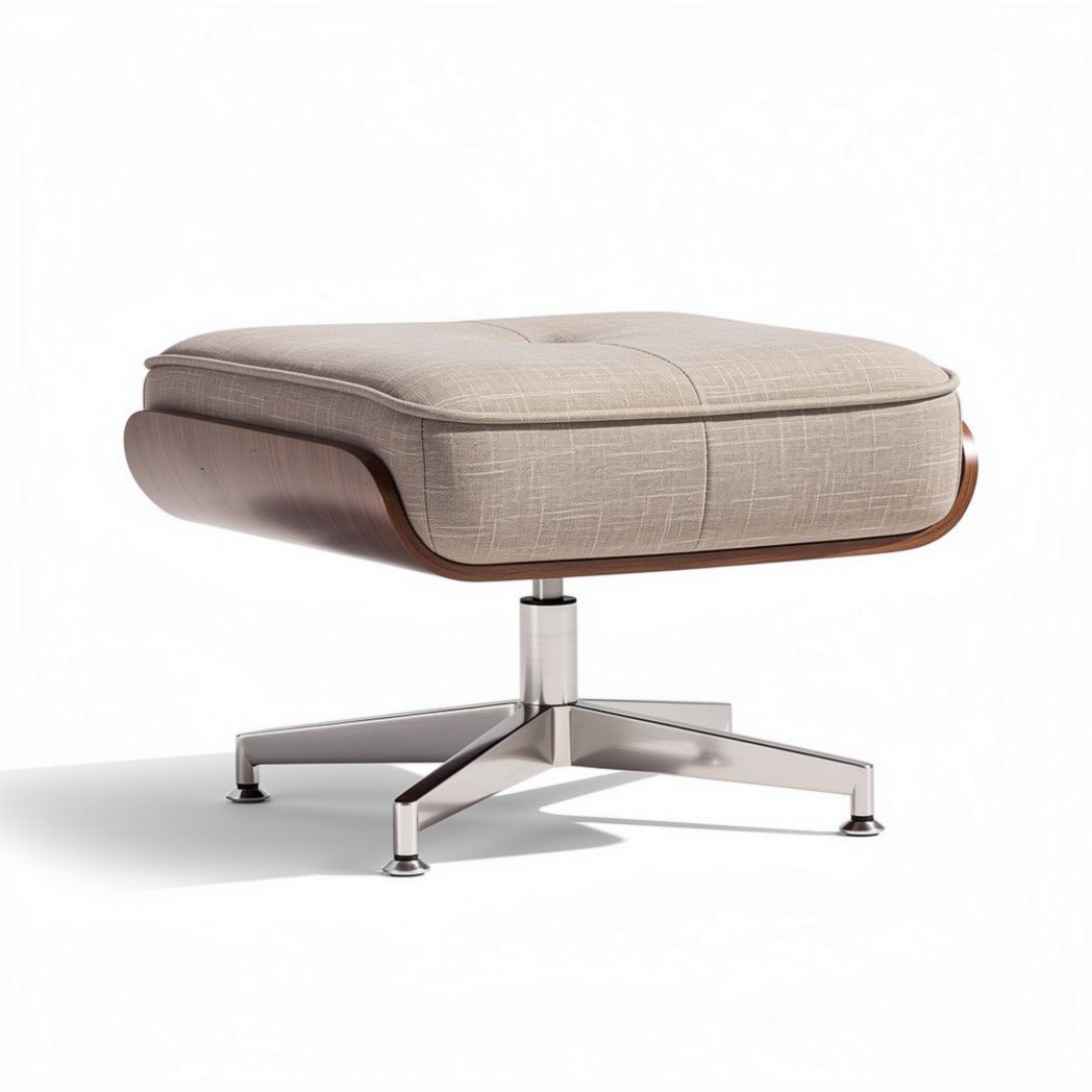 Polsterhocker mit einem Holzgestell und Metallfuß in Beige 65 x 65 x 40cm