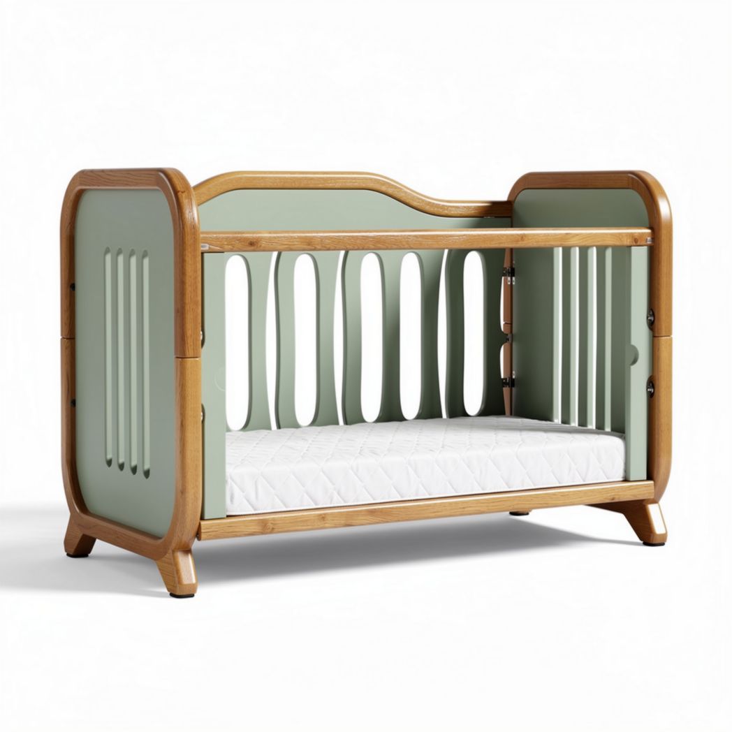 Babykinderbett aus holz mit grünem belag 120 x 60 x 85 cm