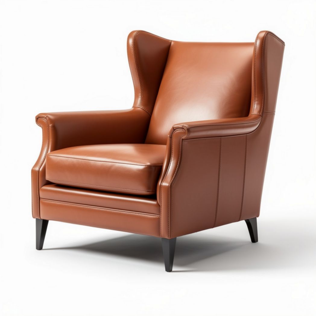 Sessel aus braunem Leder mit Maß von 85 x 80 x 100 cm für Wohnzimmer
