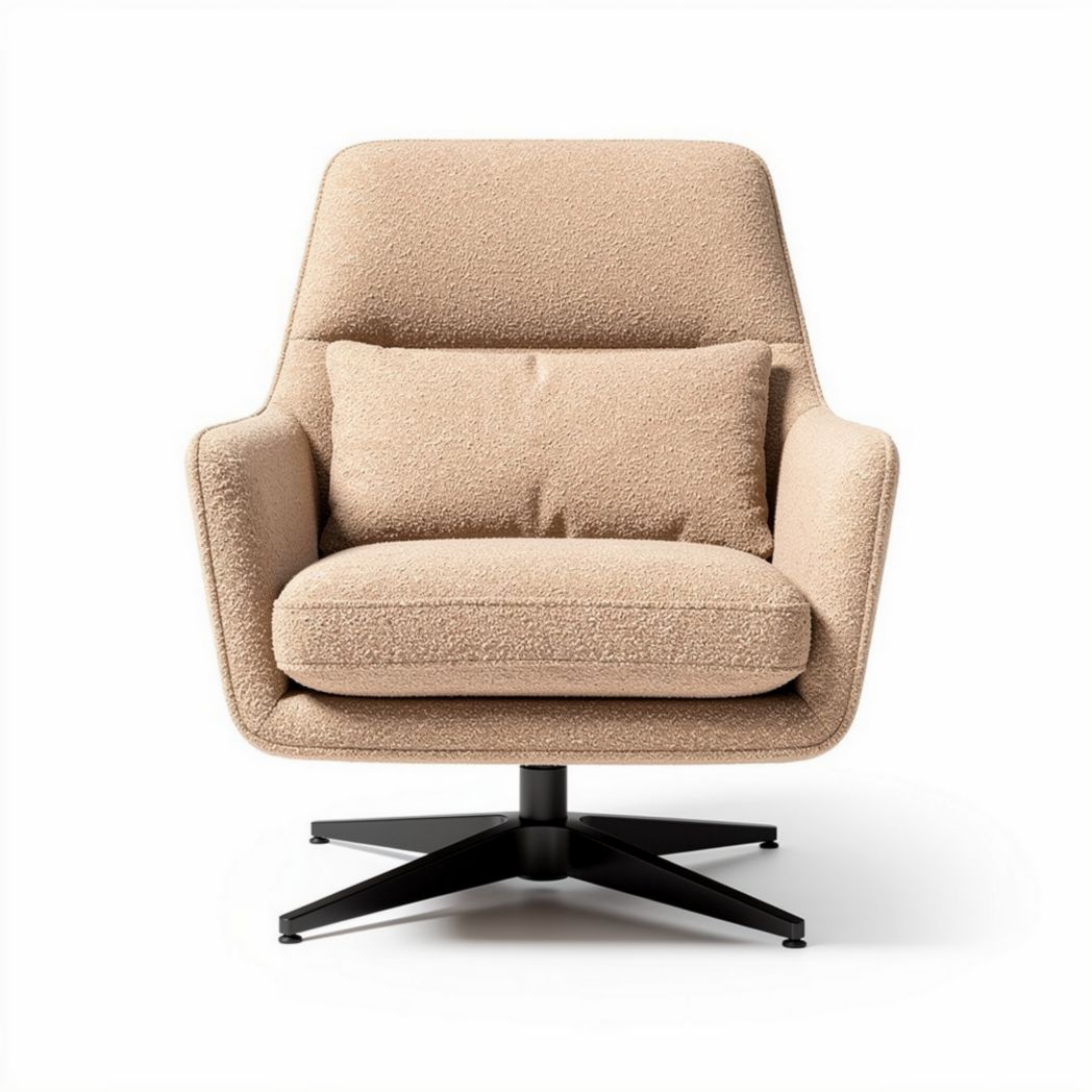 Drehbarer stuhl aus beige farbenem stoff mit kissen 80 x 80 x 90cm