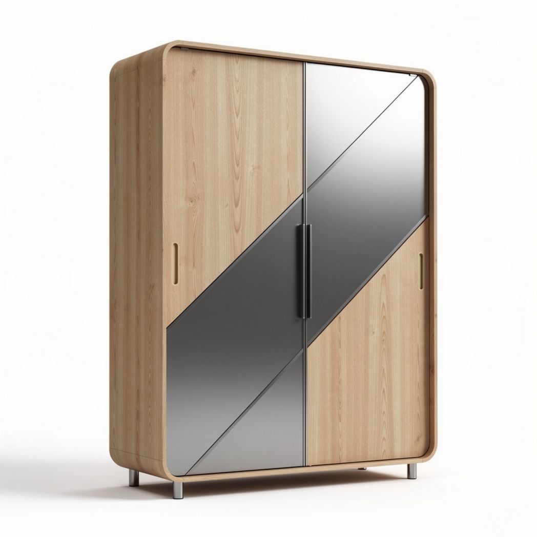 Kleiderschrank aus Holz mit glatter oberfläche und spiegelpaneelen 150 x 100 x 200cm